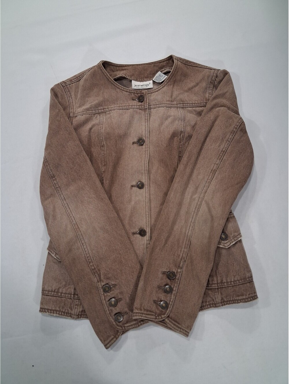 Jeanology Collection F7197 Women's Beige Distressed Cotton Jacket Pockets Size 8